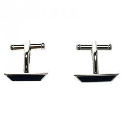 Pre Owned Montblanc Iconic Lines Navy Blue & Black Lacquer Steel Bar Cufflinks