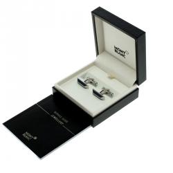 Pre Owned Montblanc Iconic Lines Navy Blue & Black Lacquer Steel Bar Cufflinks