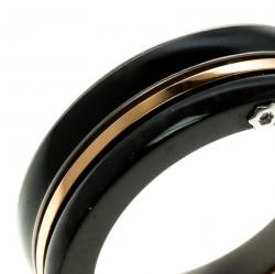 Pre Owned Montblanc The League Black Titanium Steel Rose Gold Tone Mens Band Ring Size 68