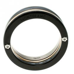 Pre Owned Montblanc The League Black Titanium Steel Rose Gold Tone Mens Band Ring Size 68