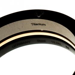 Pre Owned Montblanc The League Black Titanium Steel Rose Gold Tone Mens Band Ring Size 68