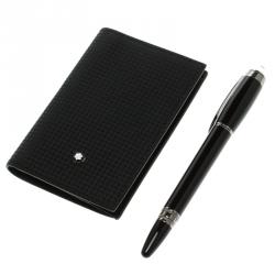 Pre Owned Montblanc StarWalker Midnight Fineliner Pen and Business Card Holder Set