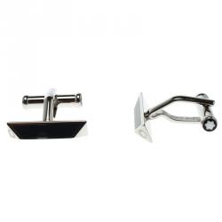 Pre Owned Montblanc Iconic Lines Blue & Black Lacquer Steel Bar Cufflinks