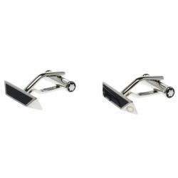 Pre Owned Montblanc Iconic Lines Blue & Black Lacquer Steel Bar Cufflinks
