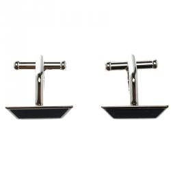 Pre Owned Montblanc Iconic Lines Blue & Black Lacquer Steel Bar Cufflinks