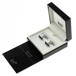 Pre Owned Montblanc Iconic Lines Blue & Black Lacquer Steel Bar Cufflinks