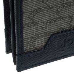 Pre Owned محفظة بطاقات مون بلان جلد أزرق وكانفاس مونوغرامي