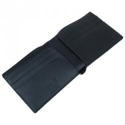 مملوكة مسبقًا محفظة مون بلان جلد أسود و كانفاس ثنائية الطي