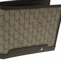 Pre Owned محفظة مون بلان جلد بني و كانفاس مونوغرامي ثنائية الطي