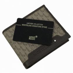 Pre Owned محفظة مون بلان جلد بني و كانفاس مونوغرامي ثنائية الطي