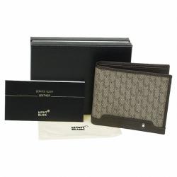 Pre Owned محفظة مون بلان جلد بني و كانفاس مونوغرامي ثنائية الطي