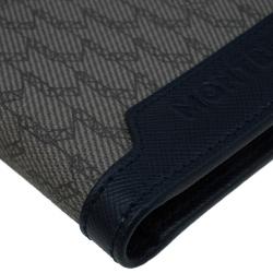 Pre Owned محفظة مون بلان جلد نقش حرفي كانفاس وجلد أزرق 