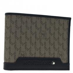 Pre Owned Montblanc Navy Blue Leather and Monogram Canvas Bifold Wallet