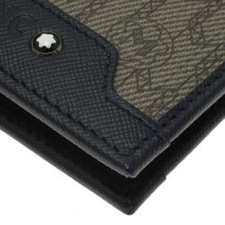 Pre Owned Montblanc Navy Blue Leather and Monogram Canvas Bifold Wallet