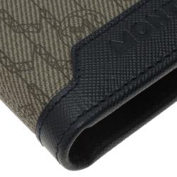 Pre Owned Montblanc Navy Blue Leather and Monogram Canvas Bifold Wallet