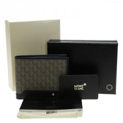 Pre Owned Montblanc Navy Blue Leather and Monogram Canvas Bifold Wallet