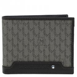 Pre Owned محفظة مون بلان ثنائية الطي جلد بني وكانفاس مونوغرامي