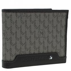 Pre Owned محفظة مون بلان ثنائية الطي جلد بني وكانفاس مونوغرامي