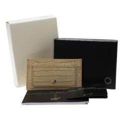 Pre Owned Montblanc Beige Croc Embossed Leather Card Holder