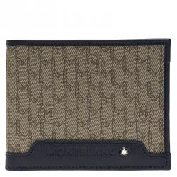 Montblanc Navy Blue/Beige Leather and Canvas Signature Bifold Wallet