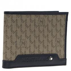 Montblanc Navy Blue/Beige Leather and Canvas Signature Bifold Wallet
