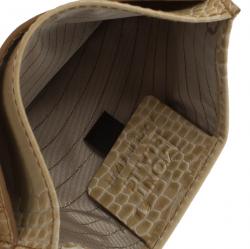 Pre Owned Montblanc Beige Croc Embossed Leather Card Holder