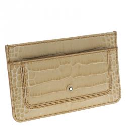 Pre Owned Montblanc Beige Croc Embossed Leather Card Holder