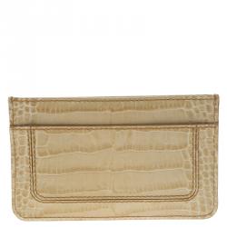 Pre Owned Montblanc Beige Croc Embossed Leather Card Holder