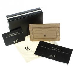 Pre Owned Montblanc Beige Croc Embossed Leather Card Holder