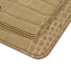 Pre Owned Montblanc Beige Croc Embossed Leather Card Holder
