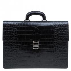 Montblanc Black Alligator Embossed Double Gusset Briefcase