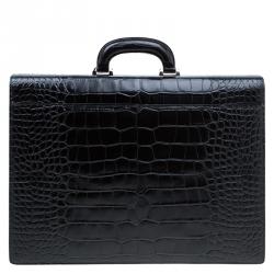 Montblanc Black Alligator Embossed Double Gusset Briefcase