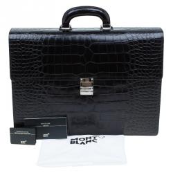 Montblanc Black Alligator Embossed Double Gusset Briefcase