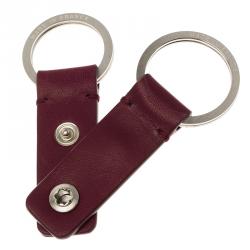 Pre Owned Montblanc Violet Leather Key Fob 2 Split Rings Key Chain