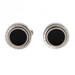 Pre Owned Montblanc Onyx Rotating Stainless Steel Cufflinks