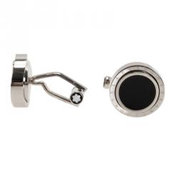 Pre Owned Montblanc Onyx Rotating Stainless Steel Cufflinks