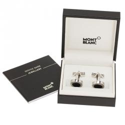 Pre Owned Montblanc Onyx Rotating Stainless Steel Cufflinks