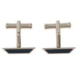 Pre Owned Montblanc Iconic Blue and Black Lacquer Steel Bar Cufflinks