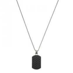 Pre Owned Montblanc Men's Monograin Collection Leather Inlay Tag Steel Pendant Necklace