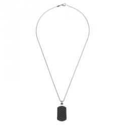 Pre Owned Montblanc Men's Monograin Collection Leather Inlay Tag Steel Pendant Necklace