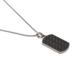 Pre Owned Montblanc Men's Monograin Collection Leather Inlay Tag Steel Pendant Necklace
