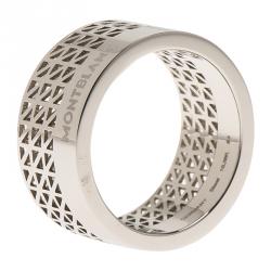 Pre Owned Montblanc Graphic Cutout Steel Band Ring Size 64