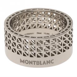 Pre Owned Montblanc Graphic Cutout Steel Band Ring Size 64
