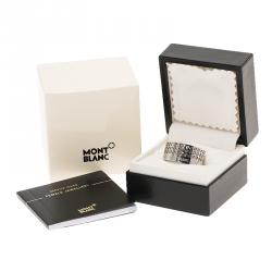 Pre Owned Montblanc Graphic Cutout Steel Band Ring Size 64