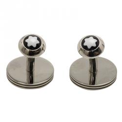 Pre Owned Montblanc Monograin Brown Leather Inlay Steel Cufflinks