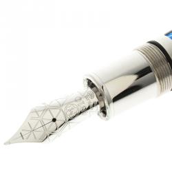 Pre Owned Montblanc Meisterstuck Solitaire Blue Hour Skeleton Fountain Pen, with 18k Gold Nib