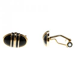Pre Owned Montblanc Black Onyx & Gold Finish Classic Cufflinks 