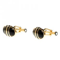 Pre Owned Montblanc Black Onyx & Gold Finish Classic Cufflinks 