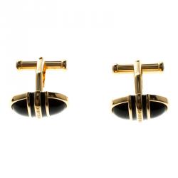Pre Owned Montblanc Black Onyx & Gold Finish Classic Cufflinks 