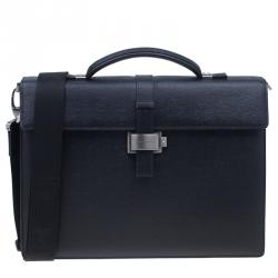Pre Owned Montblanc Black Leather Westside Single Gusset Briefcase